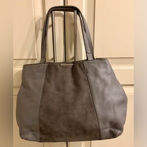 Halston Two-Tone Gray Leather & Suede Hobo Bag